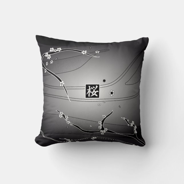 Black Cherry Blossom Tree Cushion (Front)