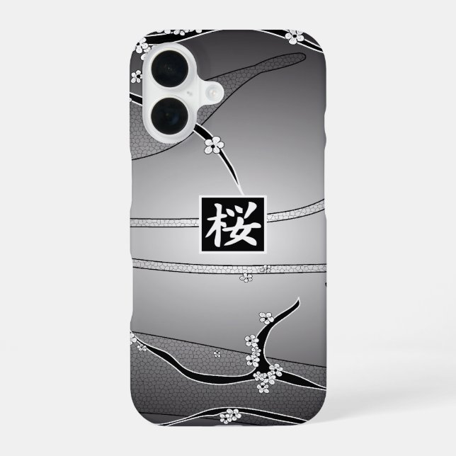 Black Cherry Blossom Tree iPhone 16 Case (Back)