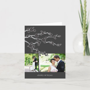 Black Cherry Blossoms Photo Collage Asian Wedding Thank You Card
