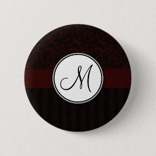 Black Cherry Floral Wisps & Stripes with Monogram 6 Cm Round Badge