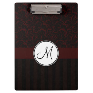Black Cherry Floral Wisps & Stripes with Monogram Clipboard