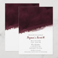 Black Cherry Watercolor Gold Modern Chic Sweet 16
