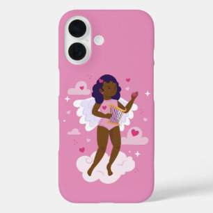black cherub african angel harp hearts clouds iPhone 16 case
