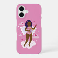 black cherub african angel harp hearts clouds