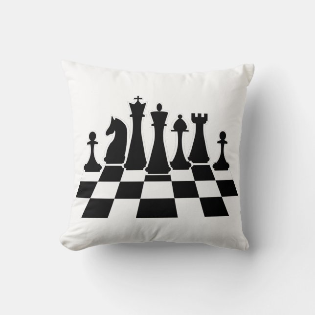 Black chess pieces on a chessboard cushion (Front)