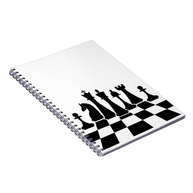 Black chess pieces on a chessboard notebook (Right Side)