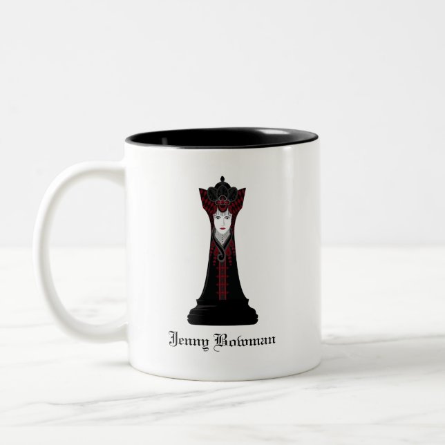 Black Chess queen / Personalised Name Two-Tone Coffee Mug (Left)