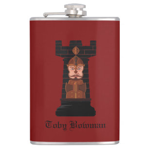 Black Chess Rook Hip Flask