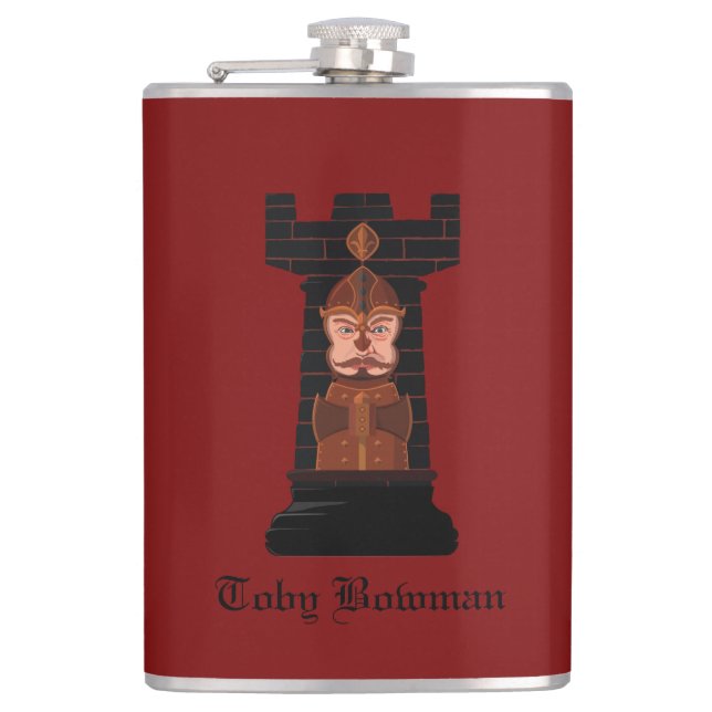 Black Chess Rook Hip Flask (Front)