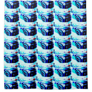Black Chevrolet Camaro on Showroom Floor Shower Curtain