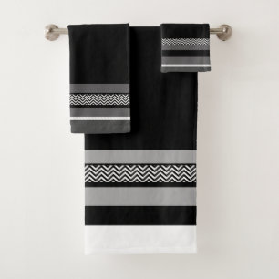 Black Chevron Band  Bath Towel Set
