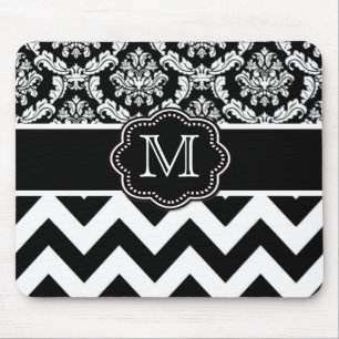 Black Chevron Damask Personalised Mousepad