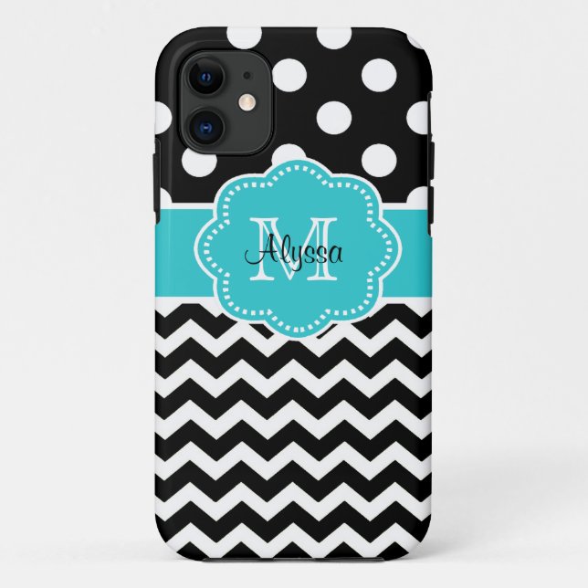 Black Chevron Dots Teal Personalised Phone Case (Back)