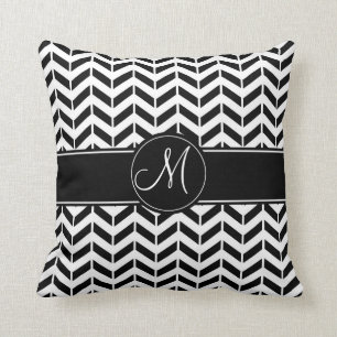 Black Chevron Geometric with Custom Monogram Cushion
