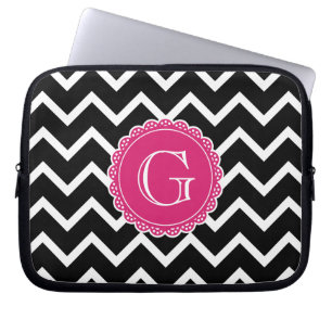 Black Chevron Hot Pink Monogram Laptop Sleeve