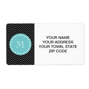 Black Chevron Pattern Teal Monogram