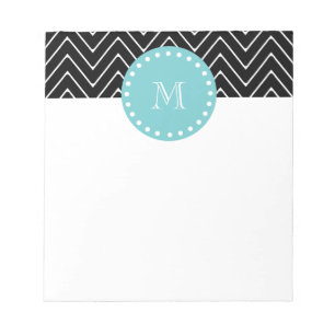 Black Chevron Pattern Teal Monogram Notepad