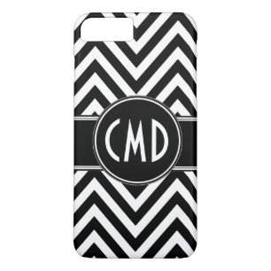 BLACK CHEVRON PATTERN YOUR MONOGRAM INITIALS iPhone 8 PLUS/7 PLUS CASE