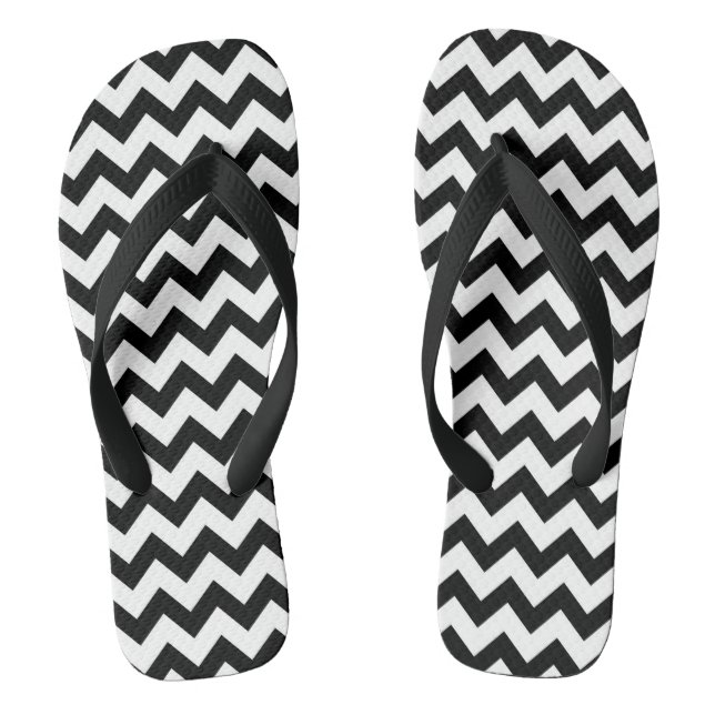 Black Chevron Patterned Flip Flops (Footbed)
