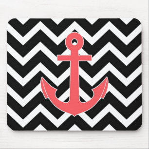 Black Chevron Pink Anchor Mouse Pad