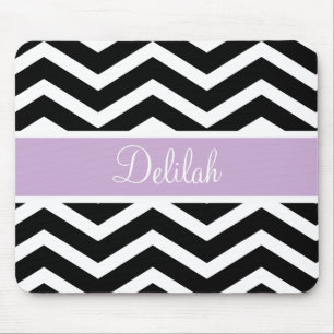Black Chevron Purple Custom Name Mouse Pad