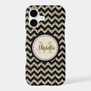 Black Chevron Silver Gold Monogram