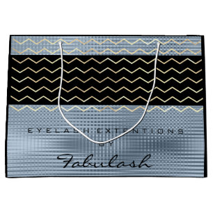 Black Chevron Stripes Blue Grey Metallic Grill Large Gift Bag