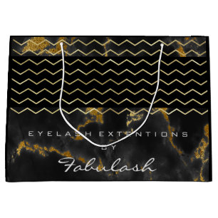 Black Chevron Stripes Marble Metallic Lux Gold Large Gift Bag
