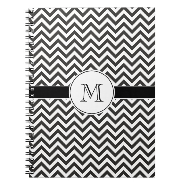 Black Chevron Stripes Monogram Notebook (Front)