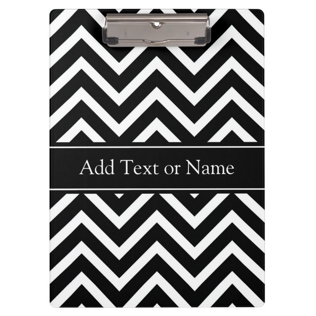 Black Chevron Stripes Squiggly  Lines Personalised Clipboard (Front)