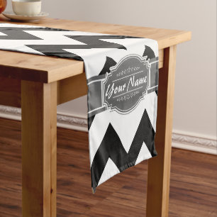 Black Chevron with Gray Personalized Name Short Table Runner