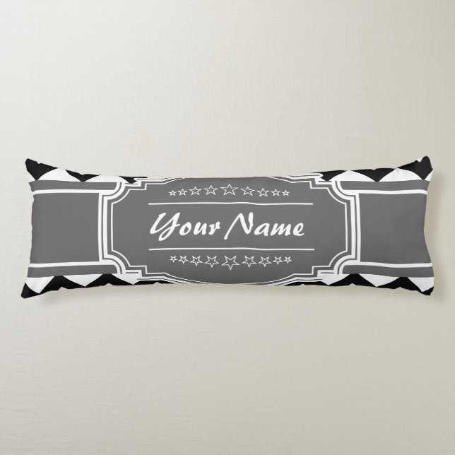 Black Chevron with Grey Personalised Name Body Cushion (Front)