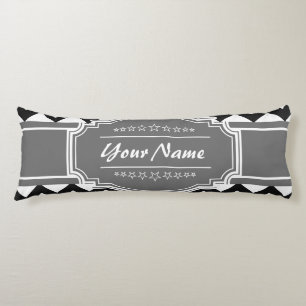 Black Chevron with Grey Personalised Name Body Cushion