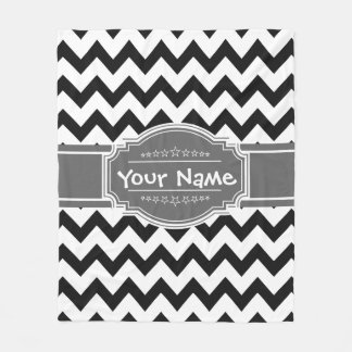 Black Chevron with Grey Personalised Name Fleece Blanket