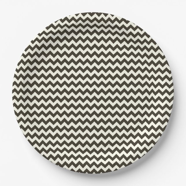 Black Chevron Zigzag Pattern Paper Plate (Front)