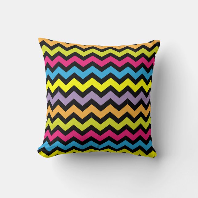 Black Chevron Zigzags with Bright Colours Cushion (Front)