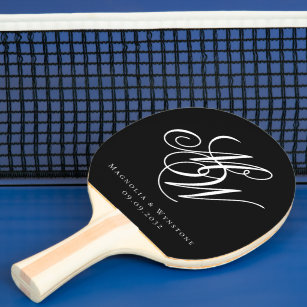 Black Chic Couple Monogram Wedding Ping Pong Paddle