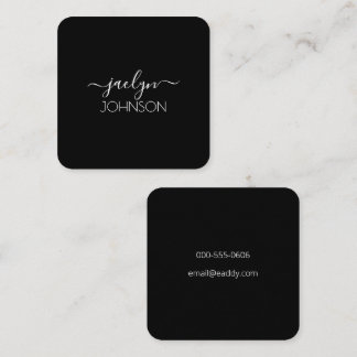 Black Chic Elegant White Script Personalised Name Square Business Card