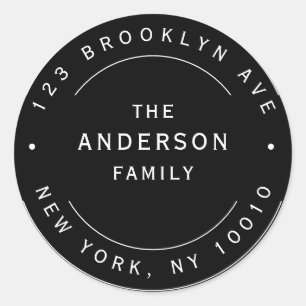 Black Chic Family Name Round Return Address Label