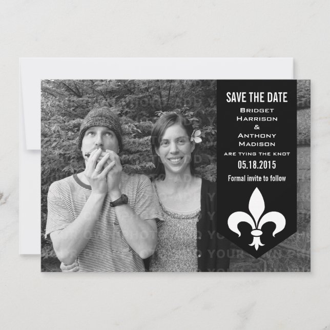 Black Chic Flourish Banner Save the Date Invite (Front)
