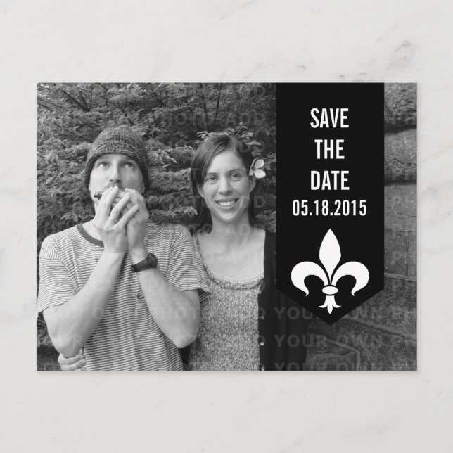 Black Chic Flourish Banner Save the Date Postcard (Front)