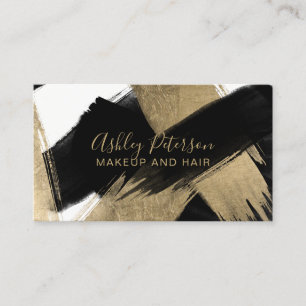 Black chic gold brushstroke hair makeup typography business card