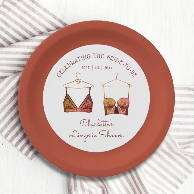 Black Chic Lace Watercolor Lingerie Bridal Shower Paper Plate (Creator Uploaded)
