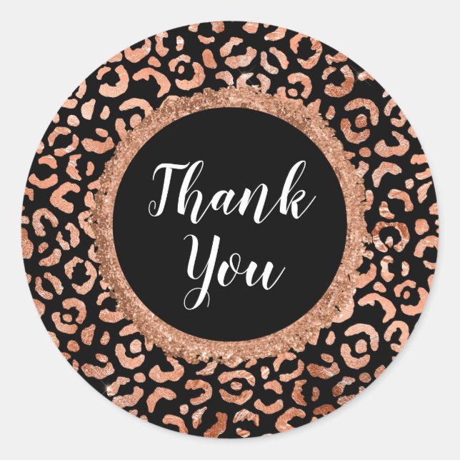 Black Chic Leopard Animal Print Classic Round Sticker (Front)