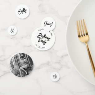 Black Chic Lettering 80th Birthday Party Photo Confetti