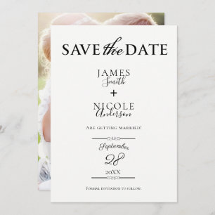Black Chic Modern Minimal Full Photo Save the Date Invitation