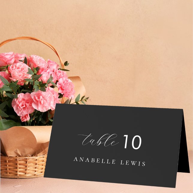 Black Chic Monogram Guest Name Wedding Place Card (Creator Uploaded)
