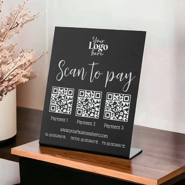 Small Code Status Sign Black chic scan to pay small business QR code Pedestal Sign | Zazzle
