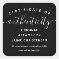 Black Chic Script Certificate of Authenticity