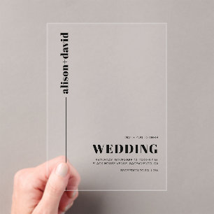 Black, chic typography minimalist wedding acrylic invitations